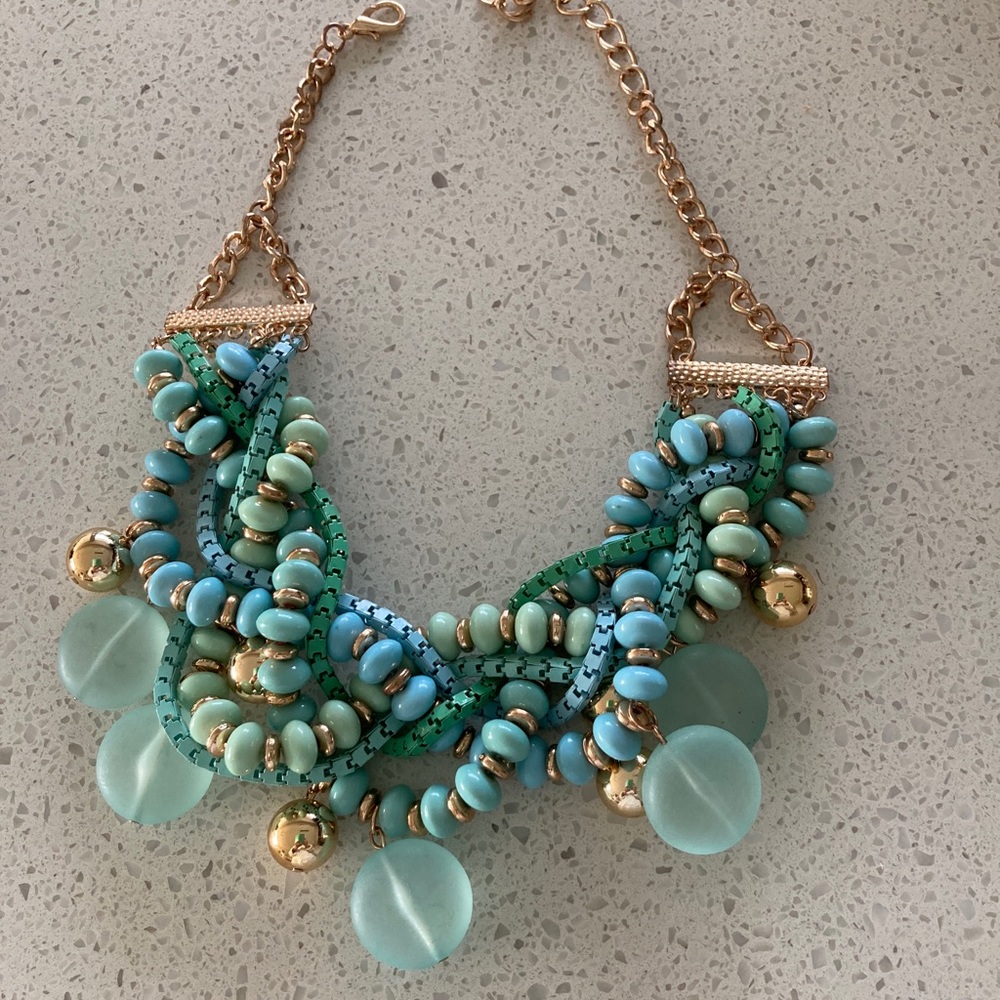 Elegant Gold and Blue Beaded Necklace